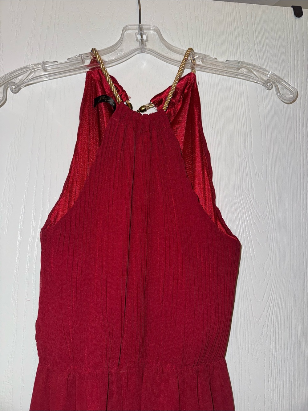 Yu Fei Wine Red With Gold Halter Maxi Dress - Picture 5 of 6